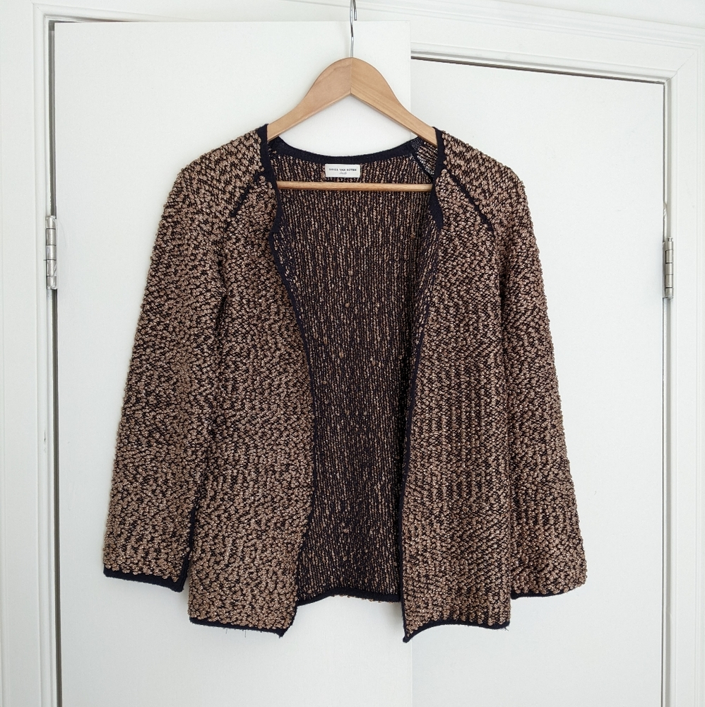 Dries Van Noten Gold & Blu Knit Cardigan Sweater S